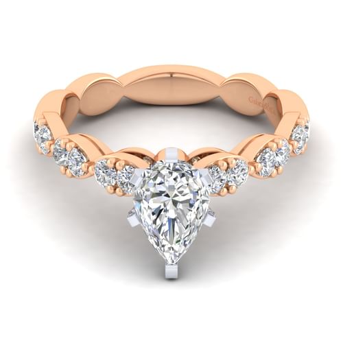 14K White-Rose Gold Pear Shape Diamond Engagement Ring