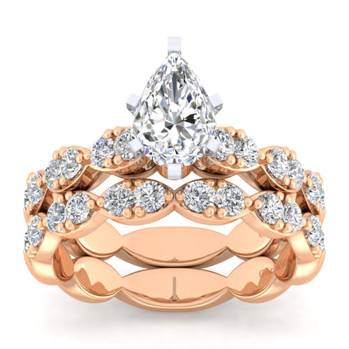 14K White-Rose Gold Pear Shape Diamond Engagement Ring