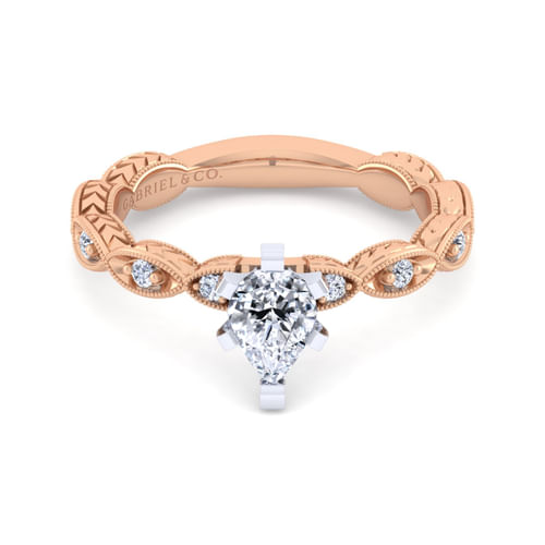 14K White-Rose Gold Pear Shape Diamond Engagement Ring
