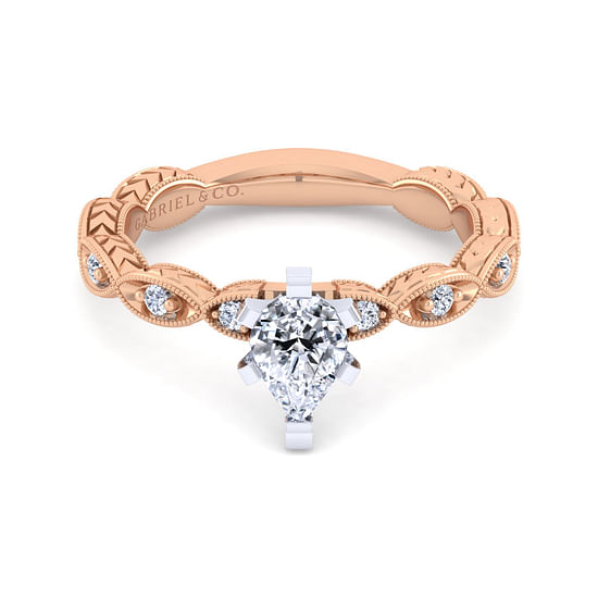 Gabriel - 14K White-Rose Gold Pear Shape Diamond Engagement Ring