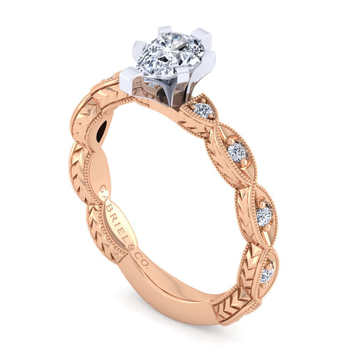 14K White-Rose Gold Pear Shape Diamond Engagement Ring
