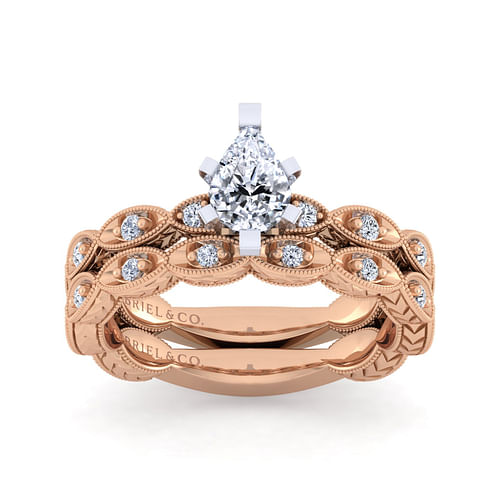 14K White-Rose Gold Pear Shape Diamond Engagement Ring