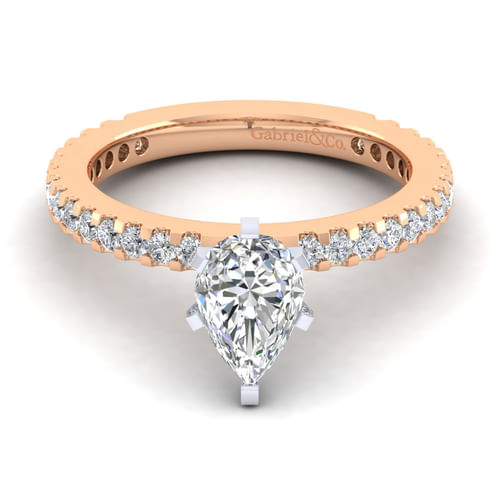 14K White-Rose Gold Pear Shape Diamond Engagement Ring
