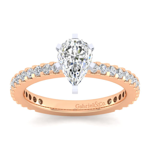 14K White-Rose Gold Pear Shape Diamond Engagement Ring