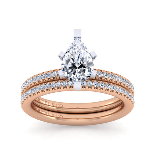14K White-Rose Gold Pear Shape Diamond Engagement Ring