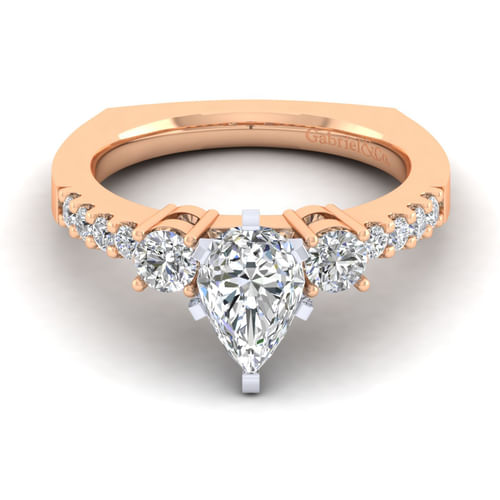 14K White-Rose Gold Pear Shape Diamond Engagement Ring