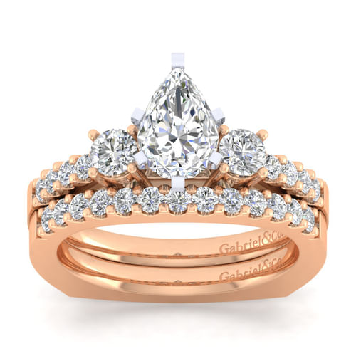 14K White-Rose Gold Pear Shape Diamond Engagement Ring