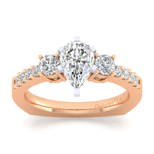 14K White-Rose Gold Pear Shape Diamond Engagement Ring