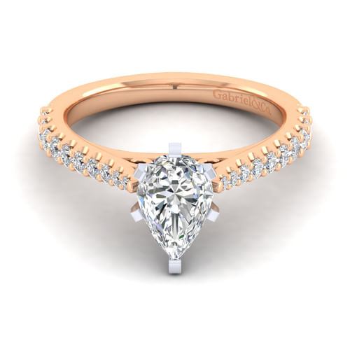 14K White-Rose Gold Pear Shape Diamond Engagement Ring
