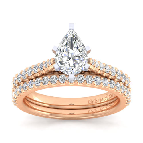 14K White-Rose Gold Pear Shape Diamond Engagement Ring