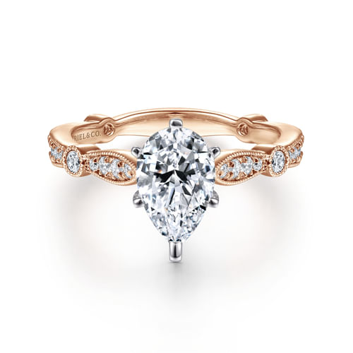 14K White-Rose Gold Pear Shape Diamond Engagement Ring