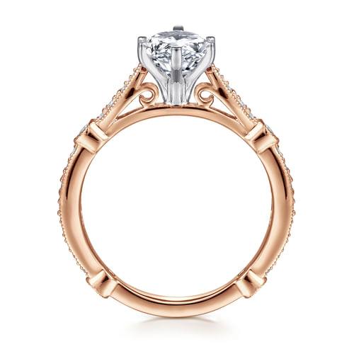 14K White-Rose Gold Pear Shape Diamond Engagement Ring