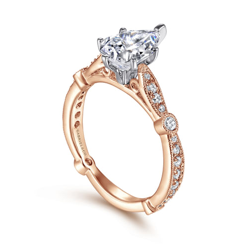 14K White-Rose Gold Pear Shape Diamond Engagement Ring