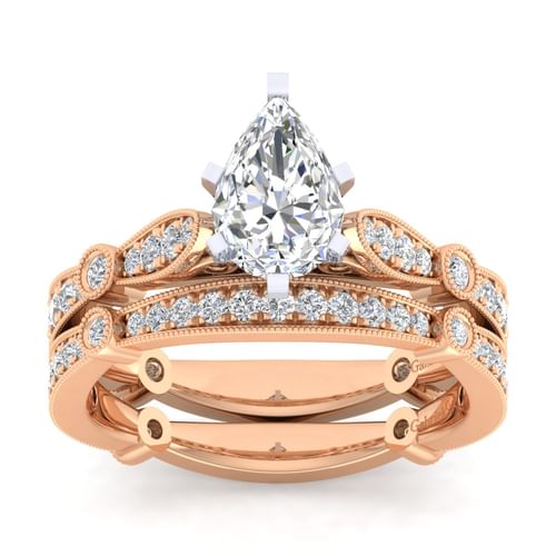 14K White-Rose Gold Pear Shape Diamond Engagement Ring