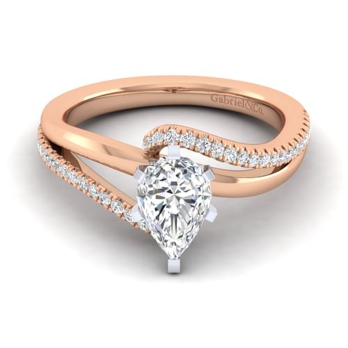 14K White-Rose Gold Pear Shape Diamond Engagement Ring