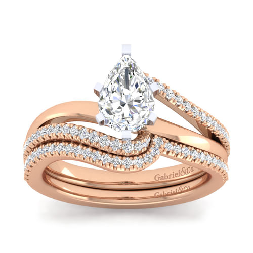 14K White-Rose Gold Pear Shape Diamond Engagement Ring