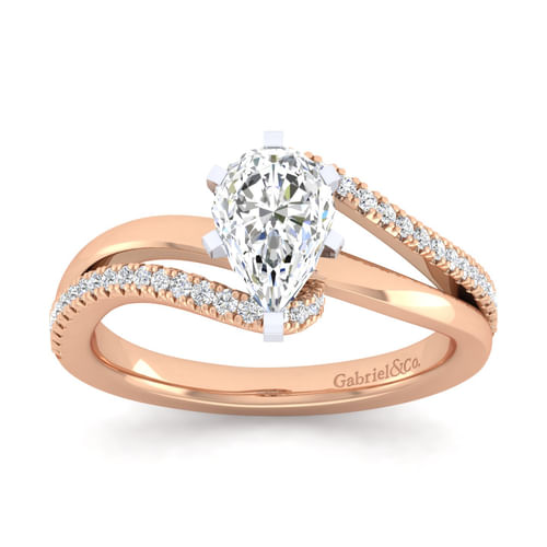 14K White-Rose Gold Pear Shape Diamond Engagement Ring