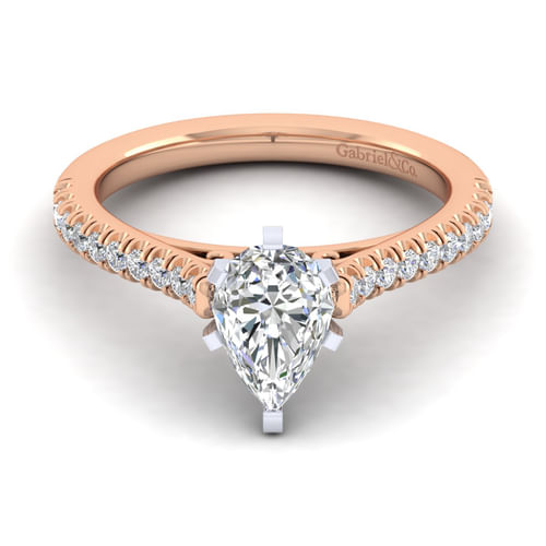 14K White-Rose Gold Pear Shape Diamond Engagement Ring