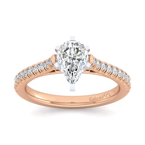14K White-Rose Gold Pear Shape Diamond Engagement Ring
