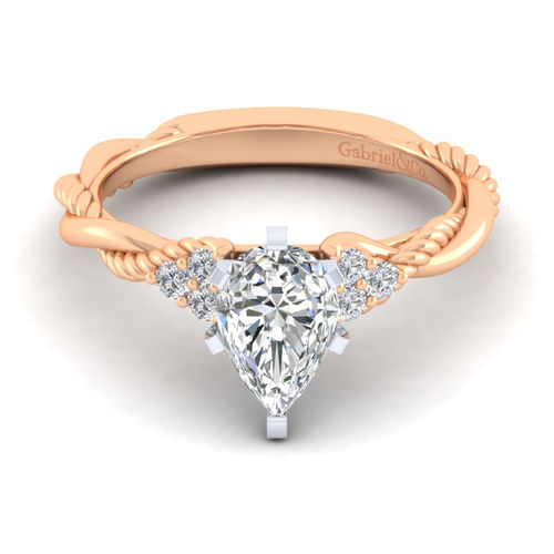 14K White-Rose Gold Pear Shape Diamond Engagement Ring