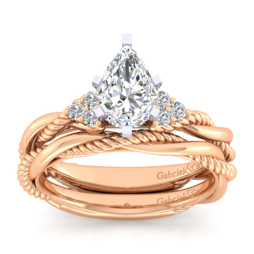 14K White-Rose Gold Pear Shape Diamond Engagement Ring