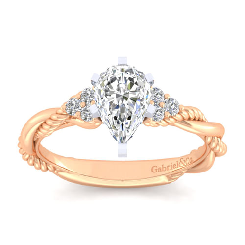 14K White-Rose Gold Pear Shape Diamond Engagement Ring