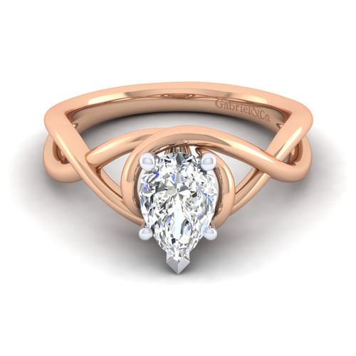14K White-Rose Gold Pear Shape Diamond Engagement Ring