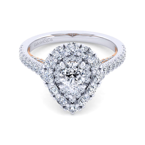 14K White-Rose Gold Pear Shape Double Halo Diamond Engagement Ring 14K White-Rose Gold Pear Shape Double Halo Diamond Engagement Ring