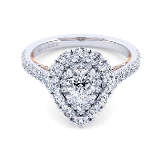 Gabriel - 14K White-Rose Gold Pear Shape Double Halo Diamond Engagement Ring Gabriel - 14K White-Rose Gold Pear Shape Double Halo Diamond Engagement Ring