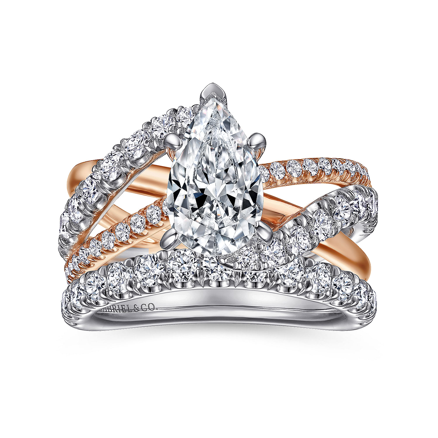 14K White-Rose Gold Pear Shape Free Form Diamond Engagement Ring