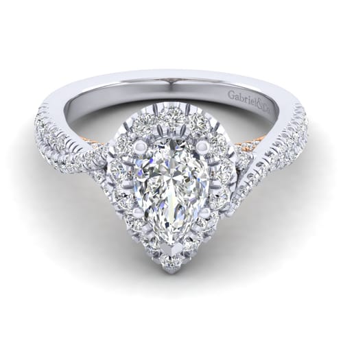 14K White-Rose Gold Pear Shape Halo Diamond Engagement Ring