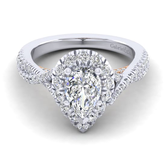 Gabriel - 14K White-Rose Gold Pear Shape Halo Diamond Engagement Ring