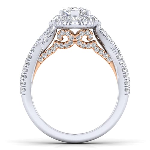 14K White-Rose Gold Pear Shape Halo Diamond Engagement Ring