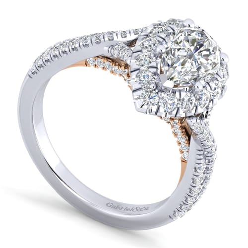 14K White-Rose Gold Pear Shape Halo Diamond Engagement Ring