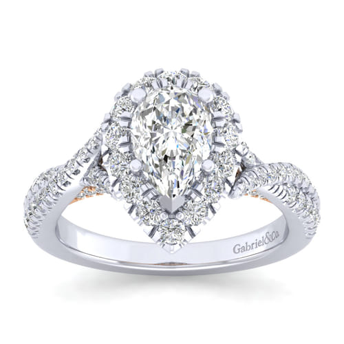 14K White-Rose Gold Pear Shape Halo Diamond Engagement Ring