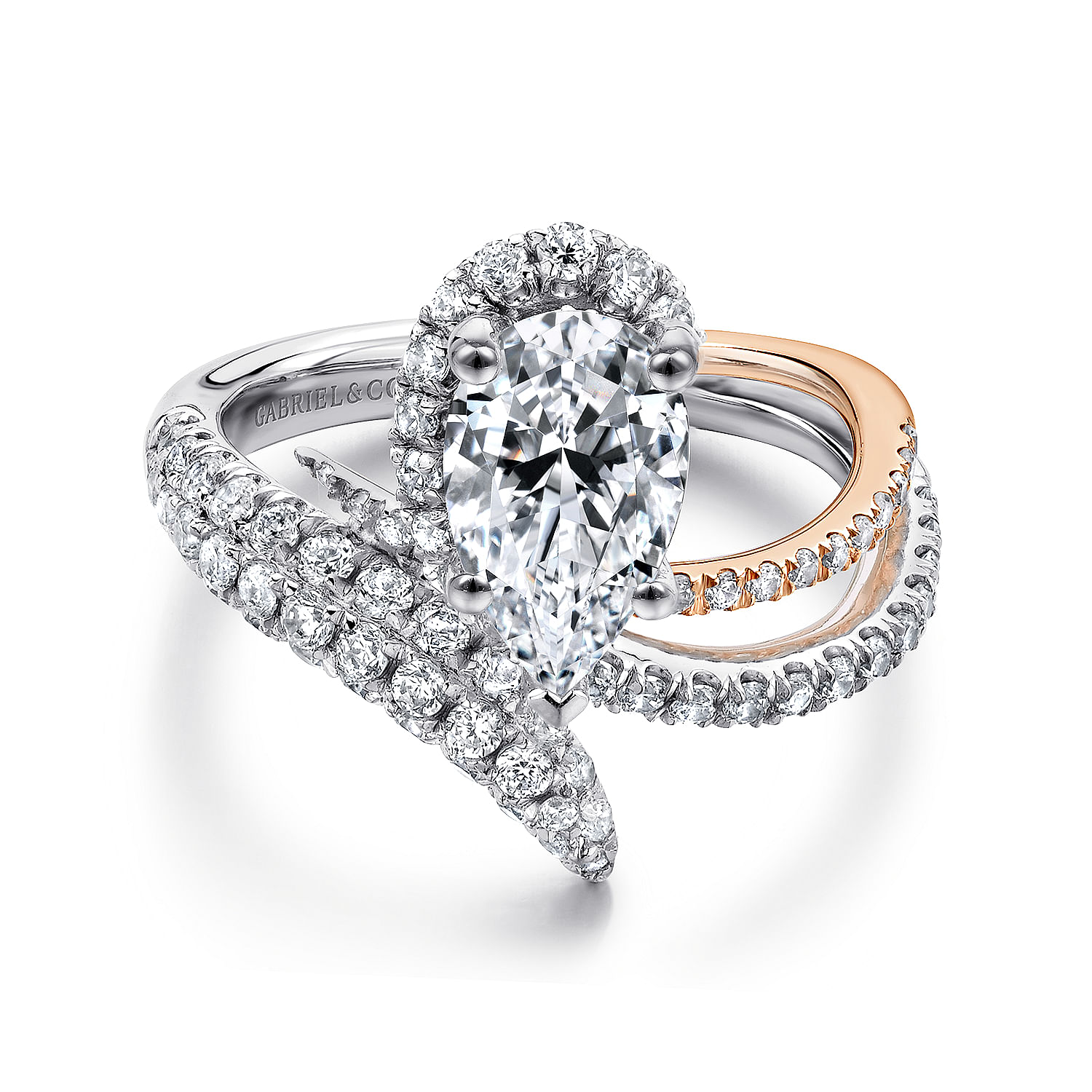 Gabriel - 14K White-Rose Gold Pear Shape Halo Diamond Engagement Ring