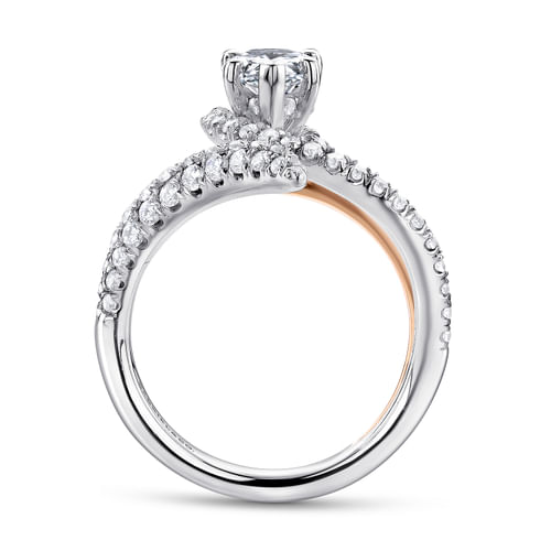 14K White-Rose Gold Pear Shape Halo Diamond Engagement Ring