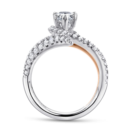 14K White-Rose Gold Pear Shape Halo Diamond Engagement Ring angle 2