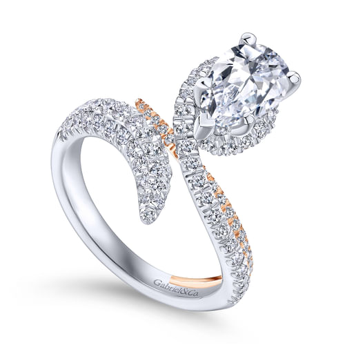 14K White-Rose Gold Pear Shape Halo Diamond Engagement Ring