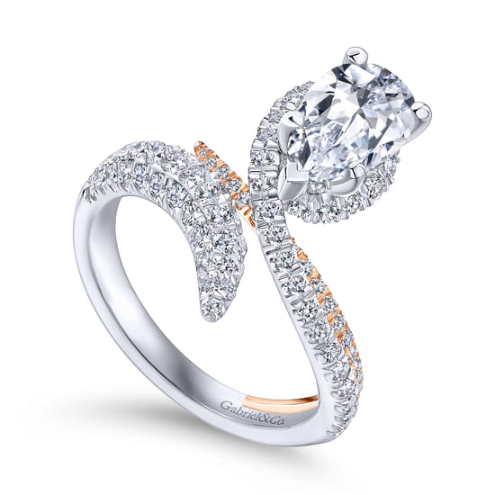 14K White-Rose Gold Pear Shape Halo Diamond Engagement Ring angle 3