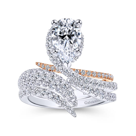 14K White-Rose Gold Pear Shape Halo Diamond Engagement Ring angle 4