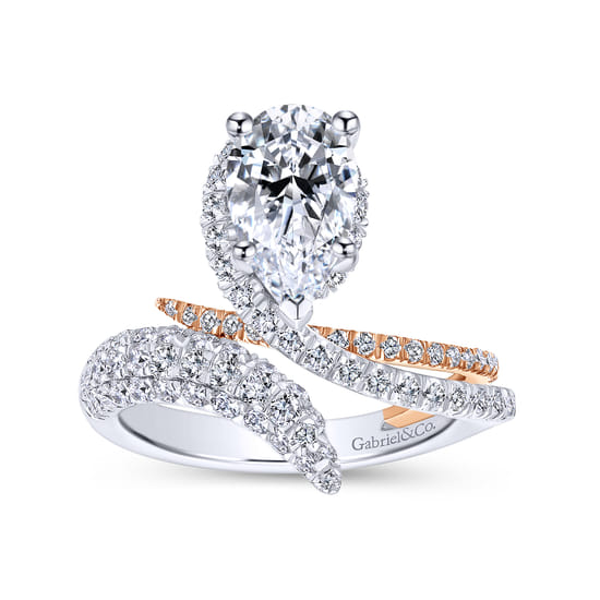 14K White-Rose Gold Pear Shape Halo Diamond Engagement Ring angle 5