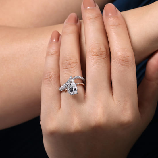 14K White-Rose Gold Pear Shape Halo Diamond Engagement Ring angle 6
