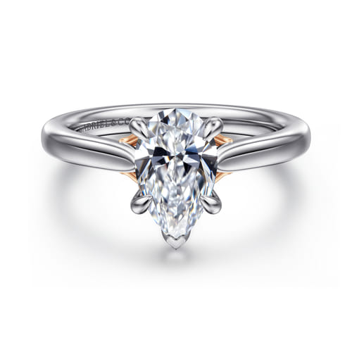 14K White-Rose Gold Pear Shape Lotus Diamond Engagement Ring