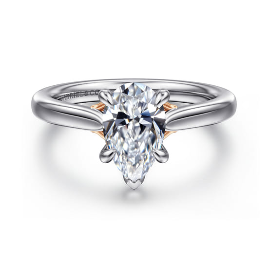 Gabriel - 14K White-Rose Gold Pear Shape Lotus Diamond Engagement Ring