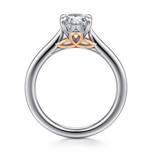 14K White-Rose Gold Pear Shape Lotus Diamond Engagement Ring
