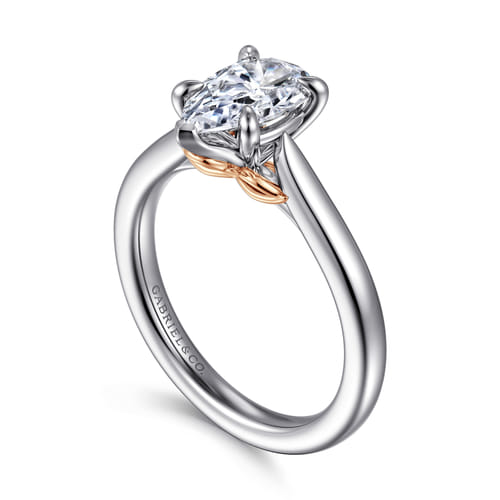 14K White-Rose Gold Pear Shape Lotus Diamond Engagement Ring
