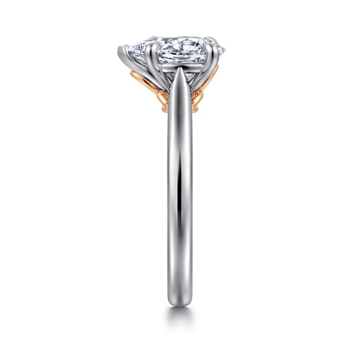 14K White-Rose Gold Pear Shape Lotus Diamond Engagement Ring