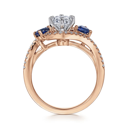 14K White-Rose Gold Pear Shape Three Stone Sapphire and Diamond Engagement Ring