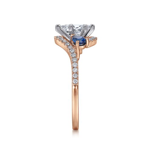 14K White-Rose Gold Pear Shape Three Stone Sapphire and Diamond Engagement Ring